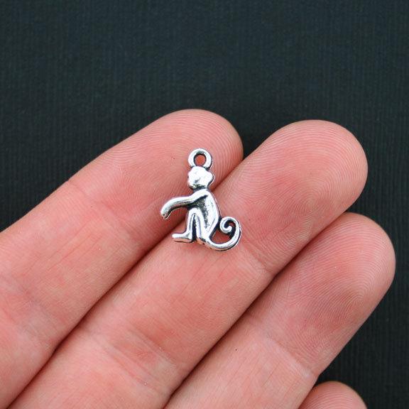 10 breloques argentées antiques de singe 2 faces - SC3516