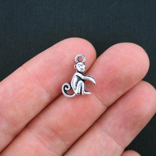10 breloques argentées antiques de singe 2 faces - SC3516
