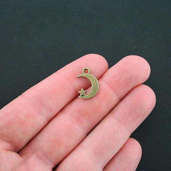 10 breloques de ton bronze antique lune et étoile 2 faces - BC1286