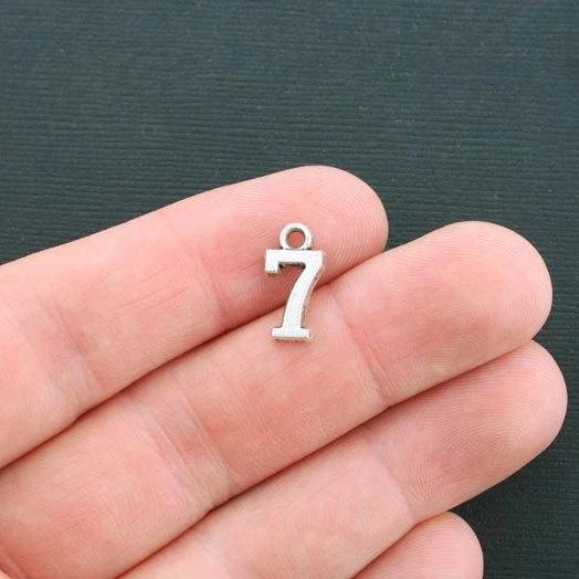 10 Number 7 Antique Silver Tone Charms - SC4429