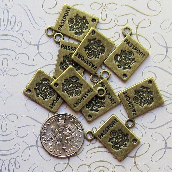 10 Passport Antique Bronze Tone Charms - BC064