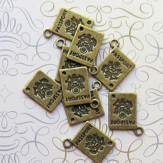 10 Passport Antique Bronze Tone Charms - BC064