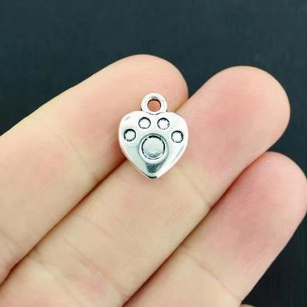 10 breloques de ton argent antique de coeur de patte 2 faces - SC6620