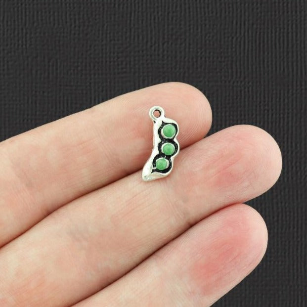 10 Pea Pod Silver Tone Enamel Charms - E092