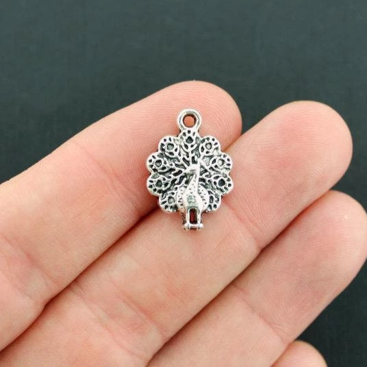 10 Peacock Antique Silver Tone Charms - SC373