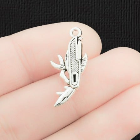 10 Pocket Knife Antique Silver Tone Charms 2 Sided - SC1284