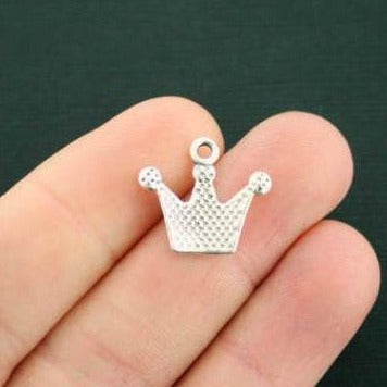 10 Princess Crown Antique Silver Tone Charms - SC357