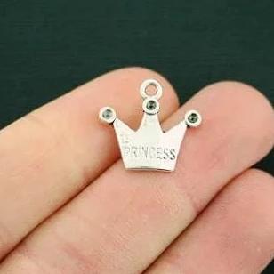 10 Princess Crown Antique Silver Tone Charms - SC357
