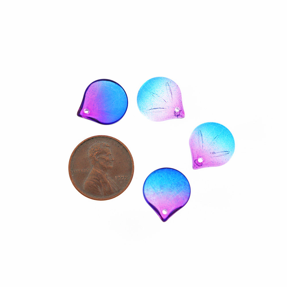 10 breloques en verre pétale de fleur violette - Z1267