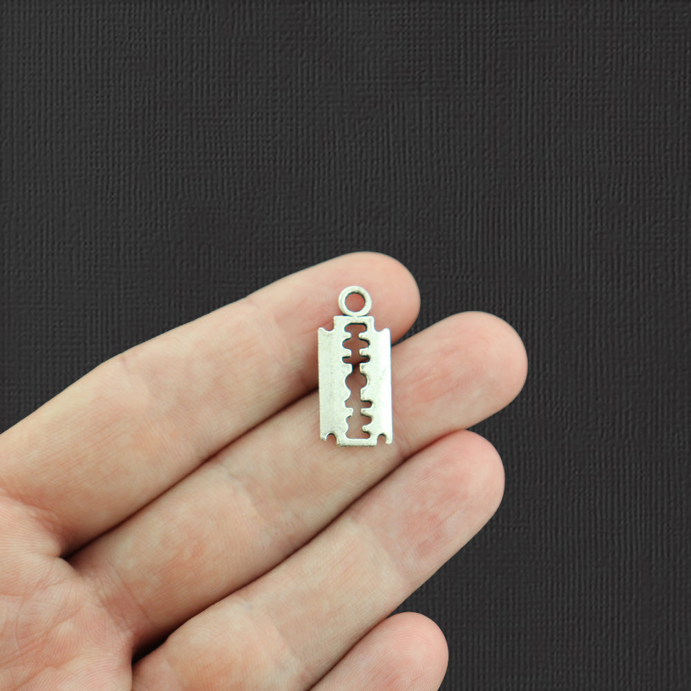 10 Razor Blade Antique Silver Tone Charms 2 Sided - SC2091