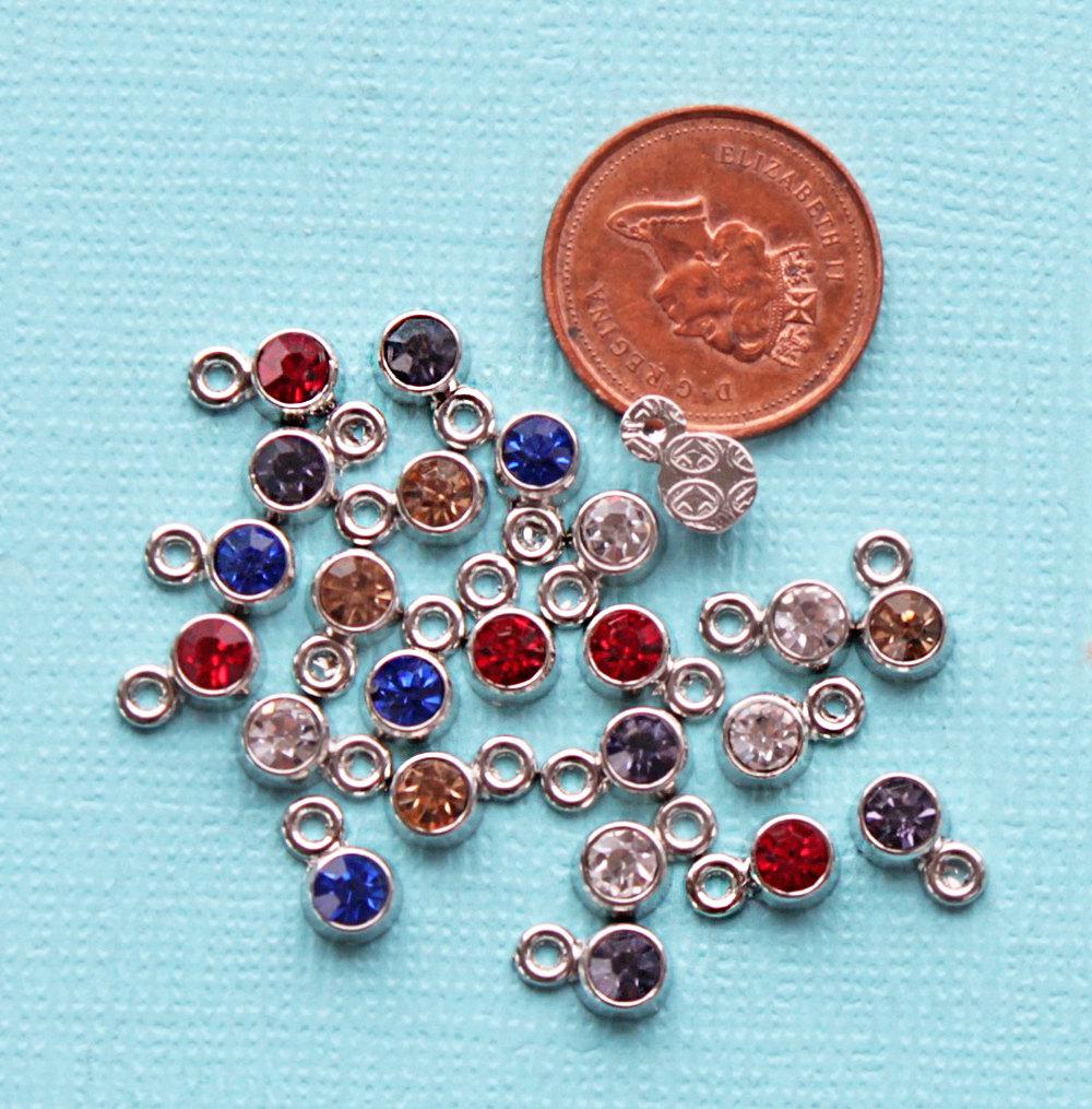 10 Rhinestone Antique Silver Tone Charms - SC5181