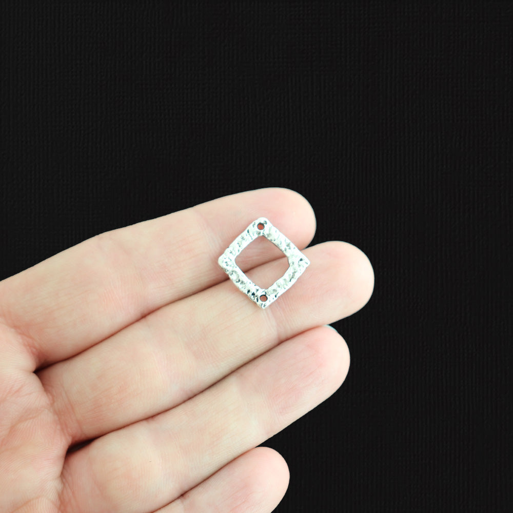 10 Rhombus Connector Antique Silver Tone Charms 2 Faces - SC1412