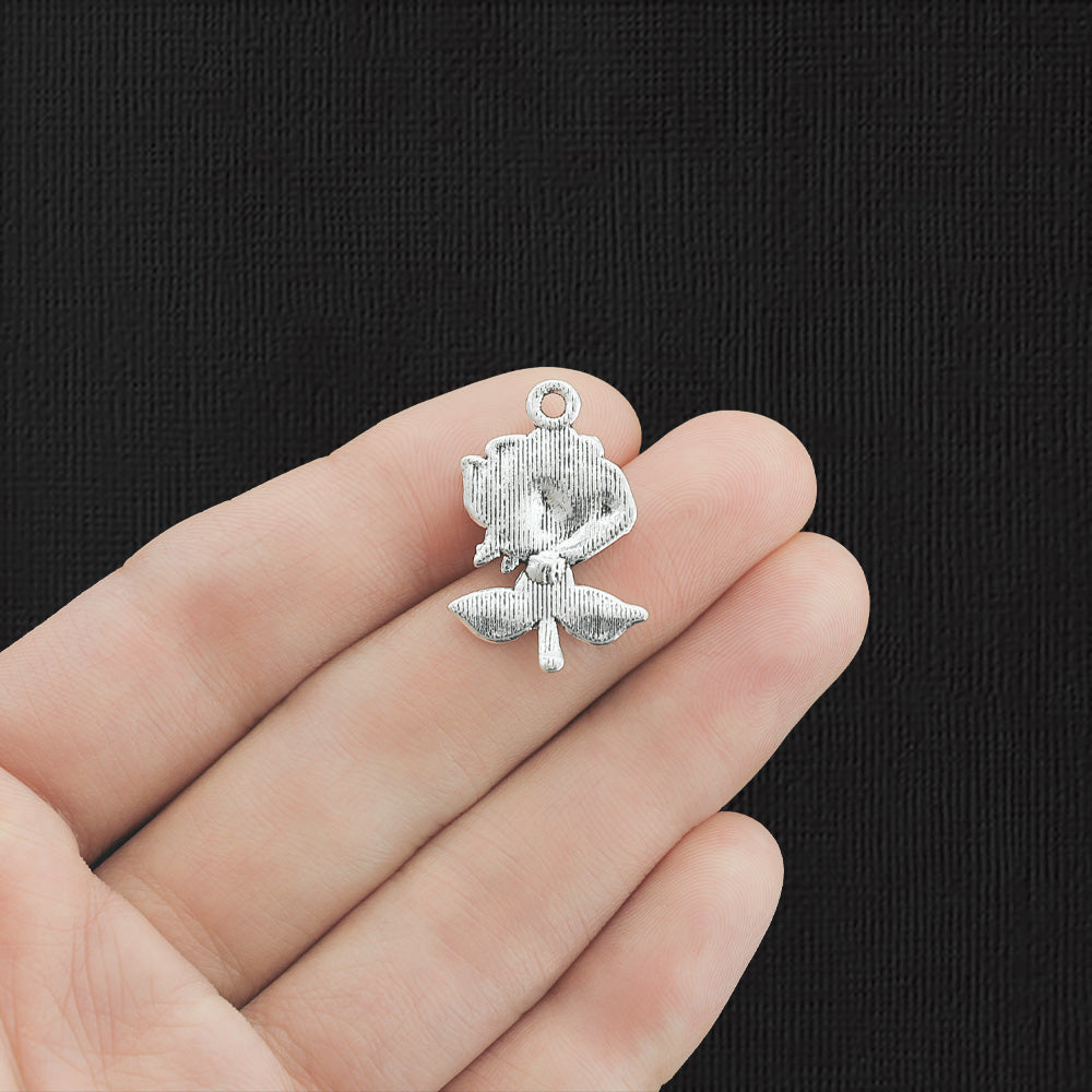 10 Rose Antique Silver Tone Charms - SC982