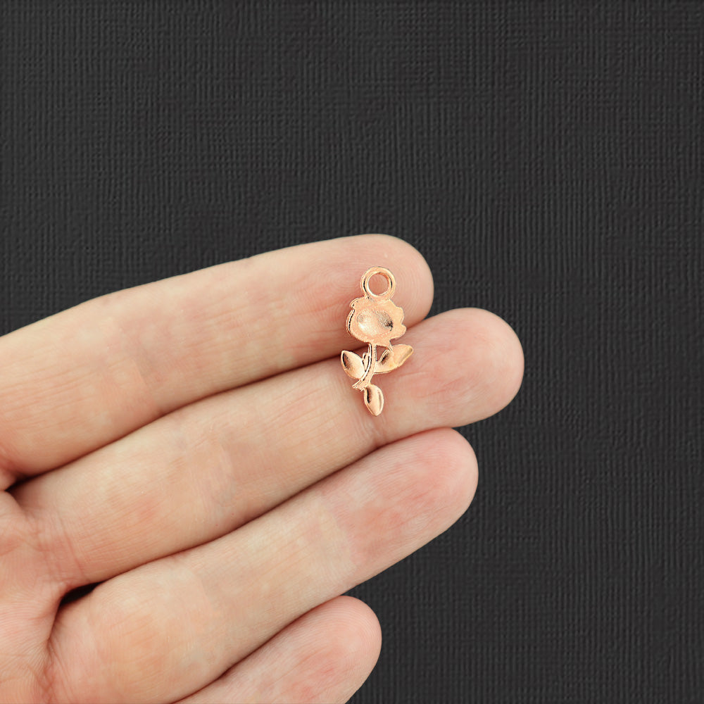 10 Rose Flower Rose Gold Tone Charms - GC452