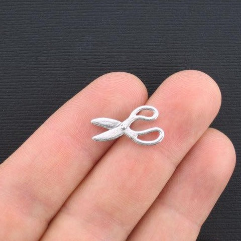 10 Scissors Antique Silver Tone Charms - SC3162