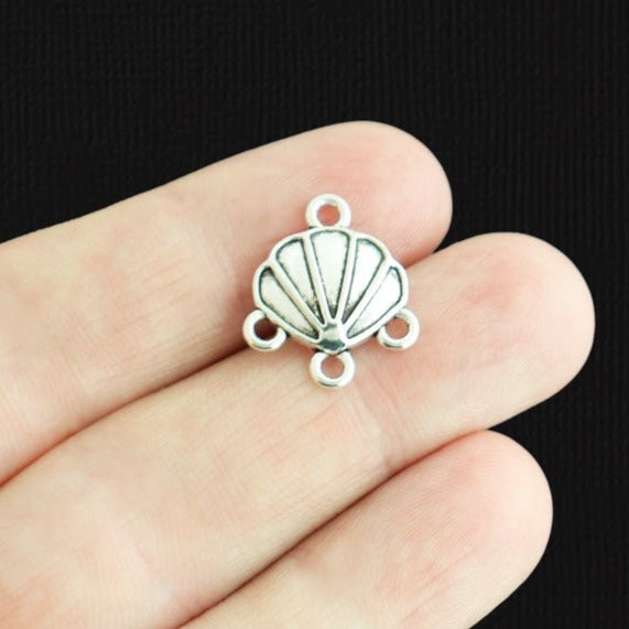 10 Seashell Chandelier Connector Antique Silver Tone Charms - SC2231