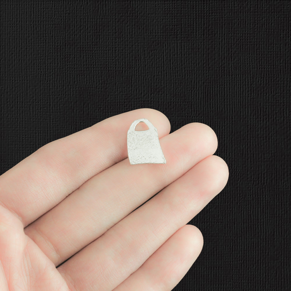 10 Shopping Bag Antique Silver Tone Charms - SC419