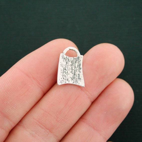 10 Shopping Bag Antique Silver Tone Charms - SC7479