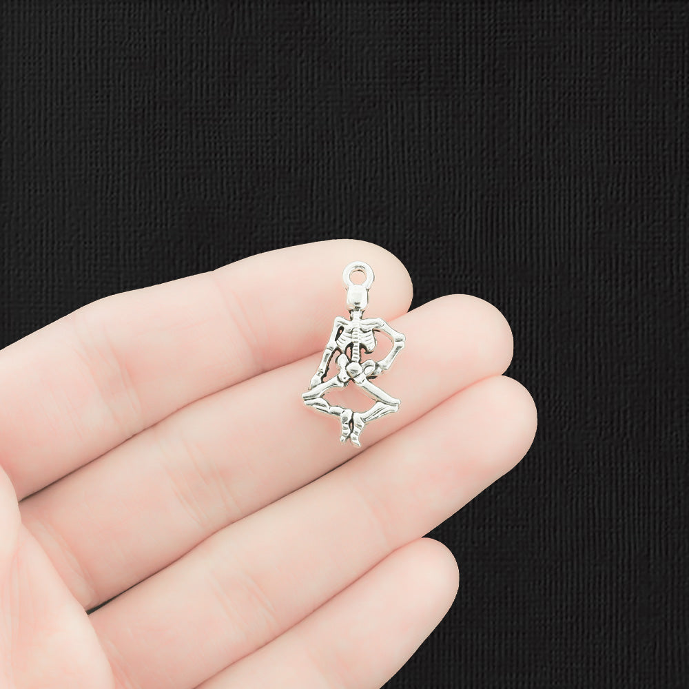 10 Skeleton Antique Silver Tone Charms 2 Sided - SC1776