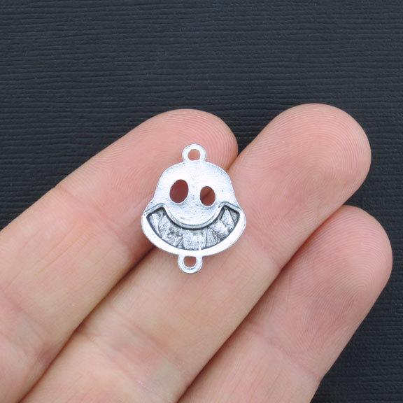 10 Skull Connector Antique Silver Tone Charms - SC2523