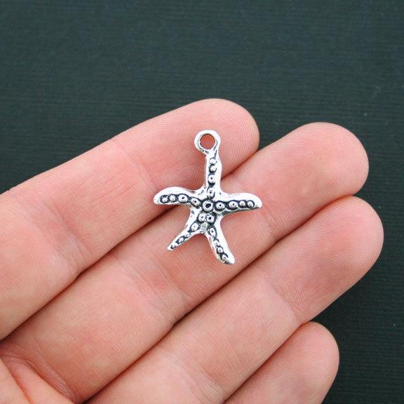 10 Starfish Antique Silver Tone Charms - SC4454