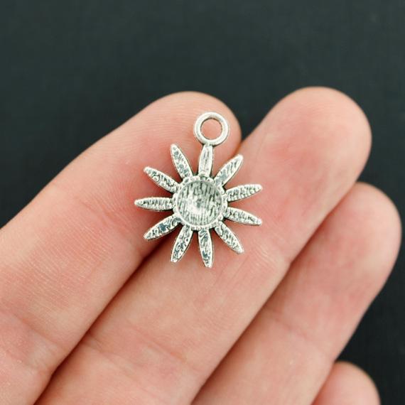 10 Sunflower Antique Silver Tone Charms - SC496