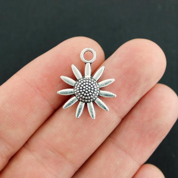10 Sunflower Antique Silver Tone Charms - SC496