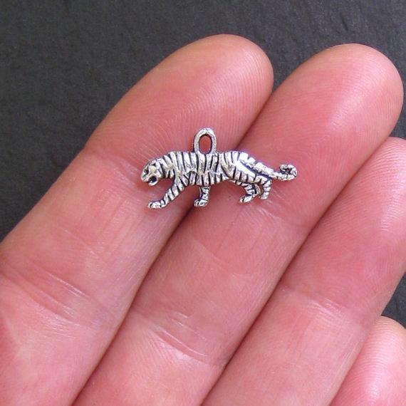 10 breloques ton argent antique tigre 2 faces - SC520