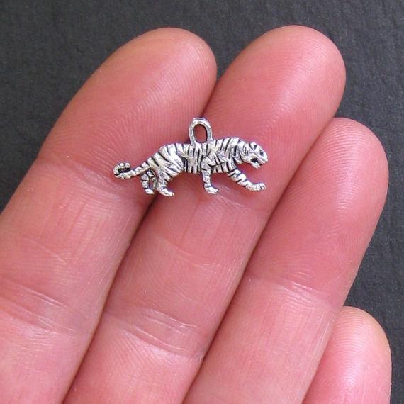 10 breloques ton argent antique tigre 2 faces - SC520