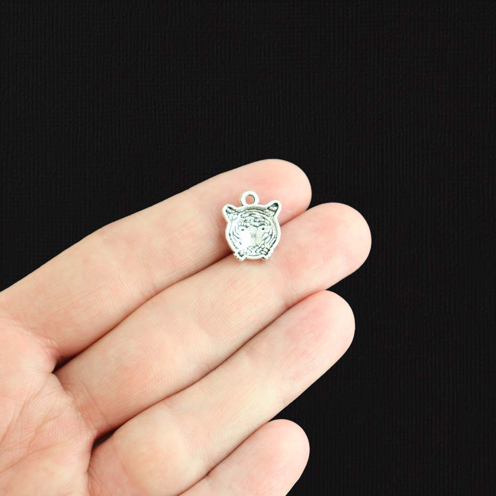 10 Tiger Antique Silver Tone Charms - SC2461