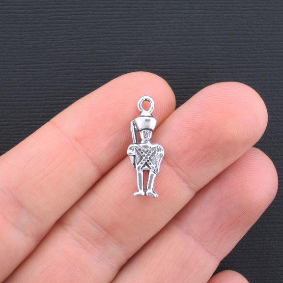 10 Toy Soldier Antique Silver Tone Charms 2 Sided - SC2475