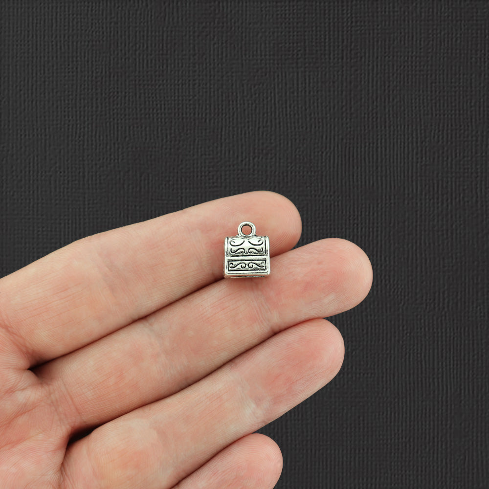 10 Treasure Chest Antique Silver Tone Charms 3D - SC7493