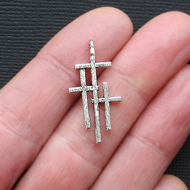 10 breloques ton argent antique triple croix - SC3038