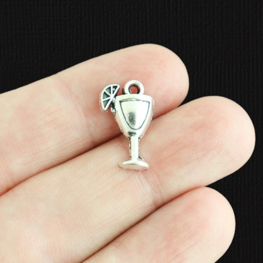 10 Tropical Drink Antique Silver Tone Charms - SC2390