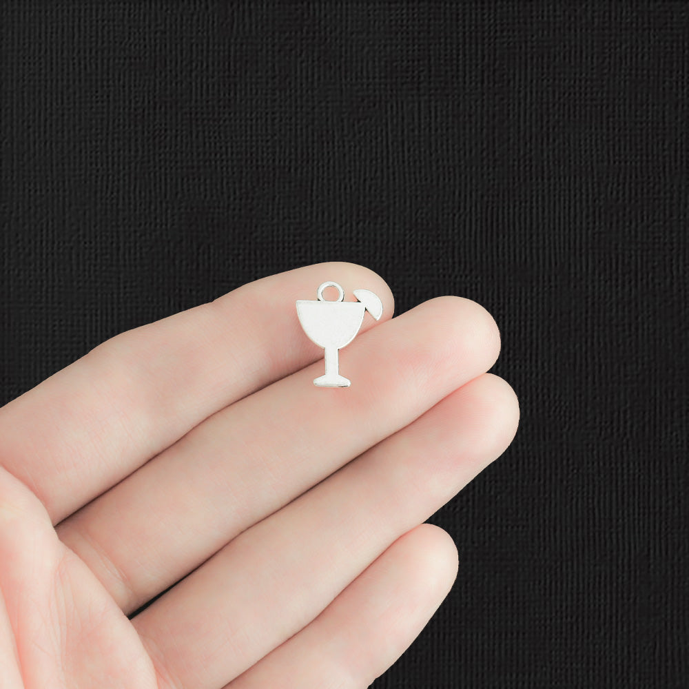 10 Tropical Drink Antique Silver Tone Charms - SC515