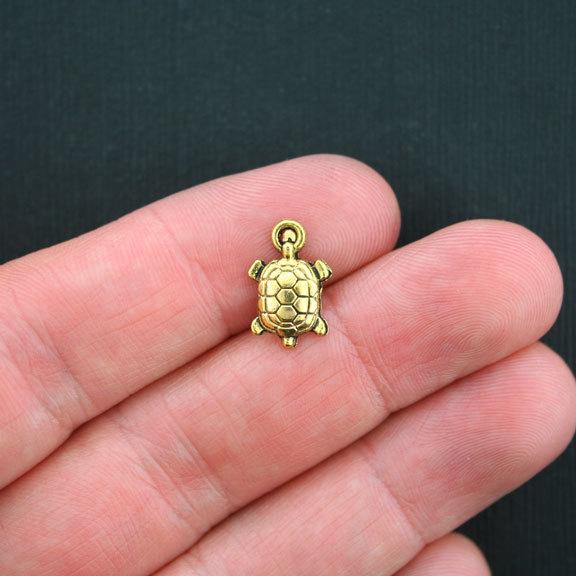 10 Turtle Antique Gold Tone Charms - GC288