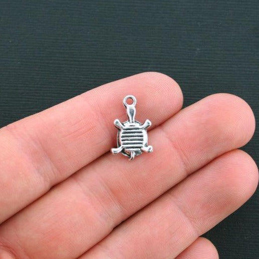 10 Turtle Antique Silver Tone Charms 2 Sided  - SC062