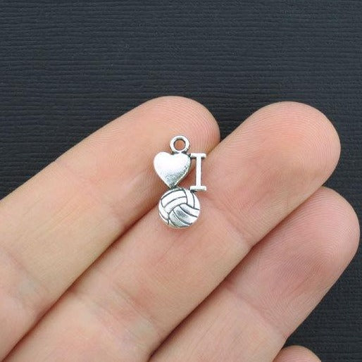 10 Volleyball Antique Silver Tone Charms 2 Sided - SC3086