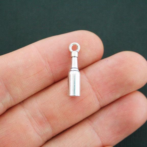 10 Wine Bottle Antique Silver Tone Charms 3D - SC4905
