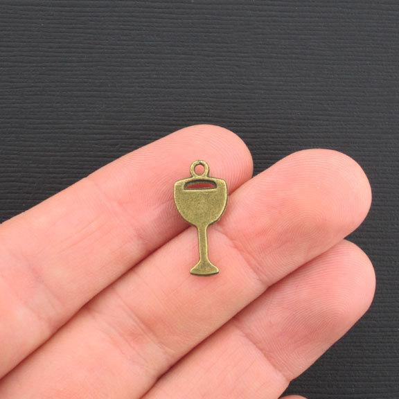 10 breloques en verre à vin en bronze antique - BC127