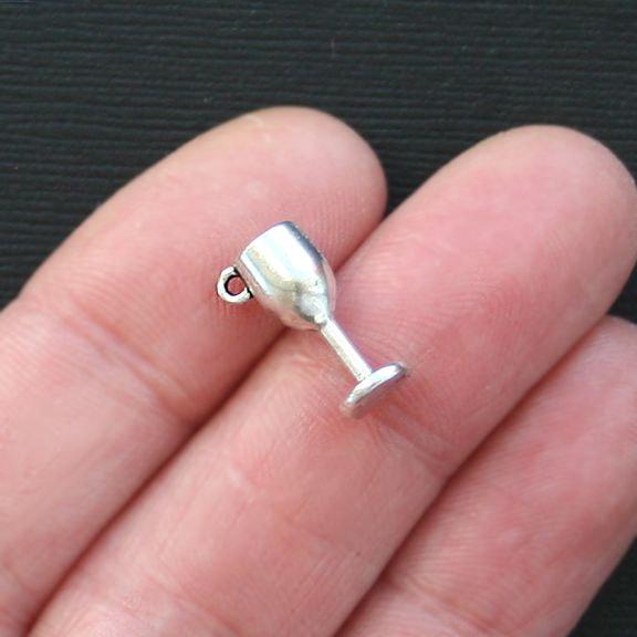 10 breloques ton argent antique verre à vin 3D - SC2774