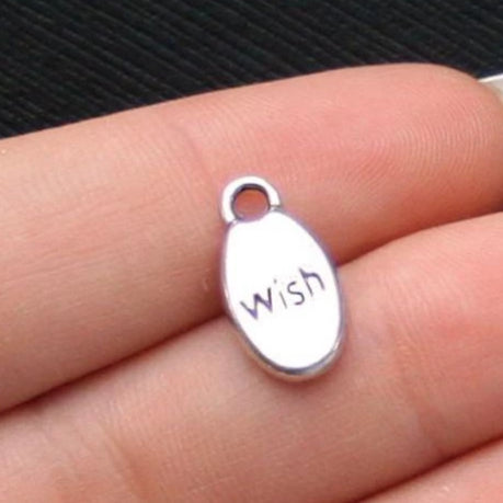 10 Wish Antique Silver Tone Charms - SC569