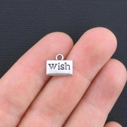 10 Wish Antique Silver Tone Charms - SC799