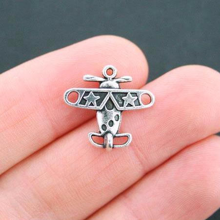 10 Airplane Antique Silver Tone Charms 3D - SC5059