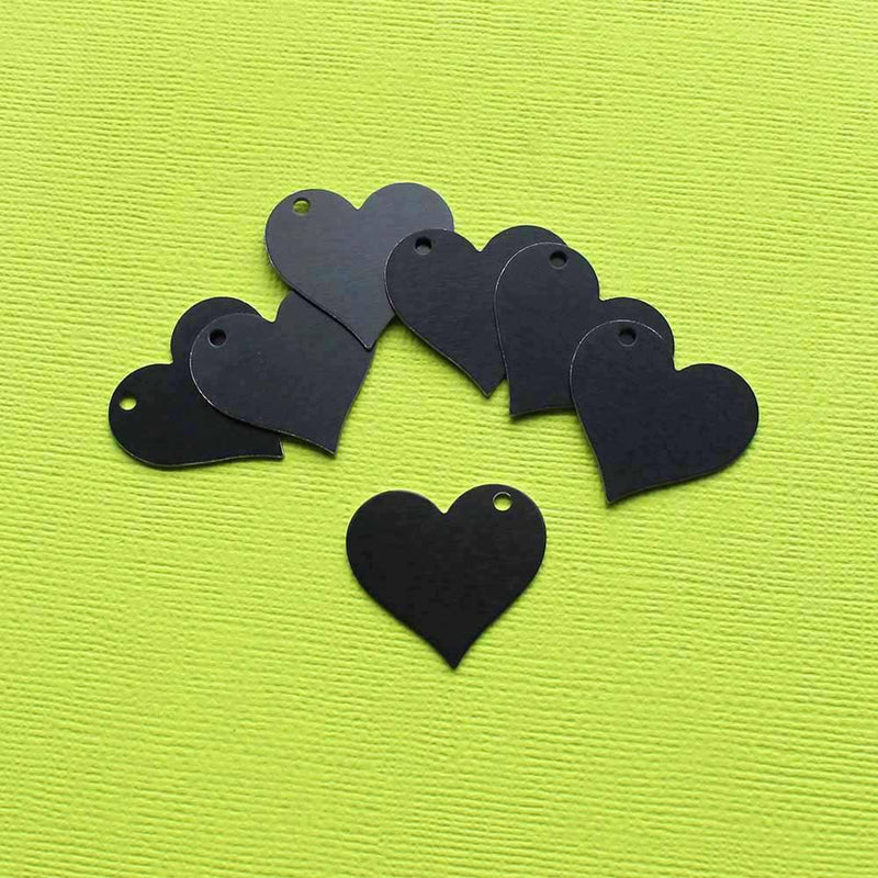 Heart Stamping Blanks - Black Anodized Aluminum - 27mm x 25mm - 10 Tags - MT374