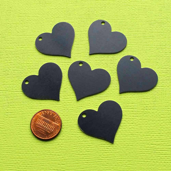 Heart Stamping Blanks - Black Anodized Aluminum - 27mm x 25mm - 10 Tags - MT374