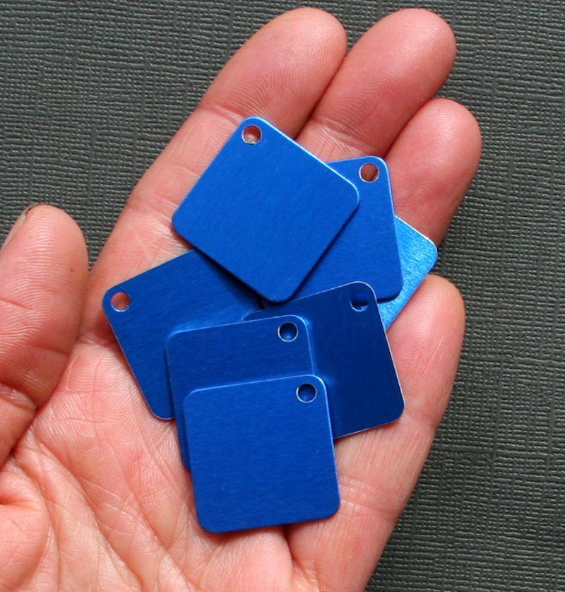 Square Stamping Blanks - Blue Anodized Aluminum - 1" - 10 Tags - MT034