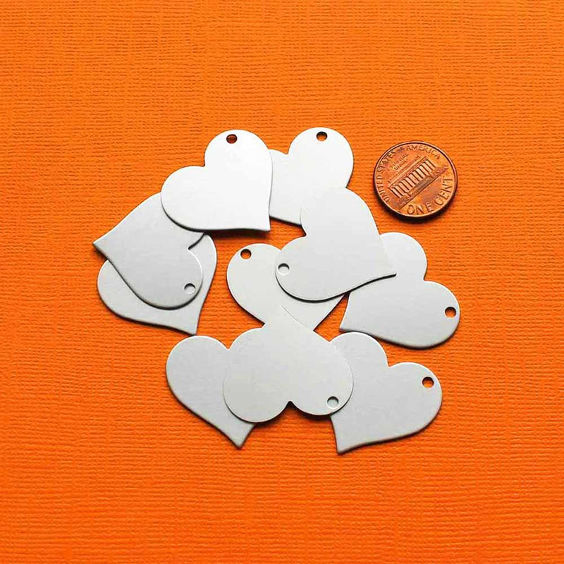 Heart Stamping Blanks - Frosted Silver Anodized Aluminum - 27mm x 25mm - 10 Tags - MT379