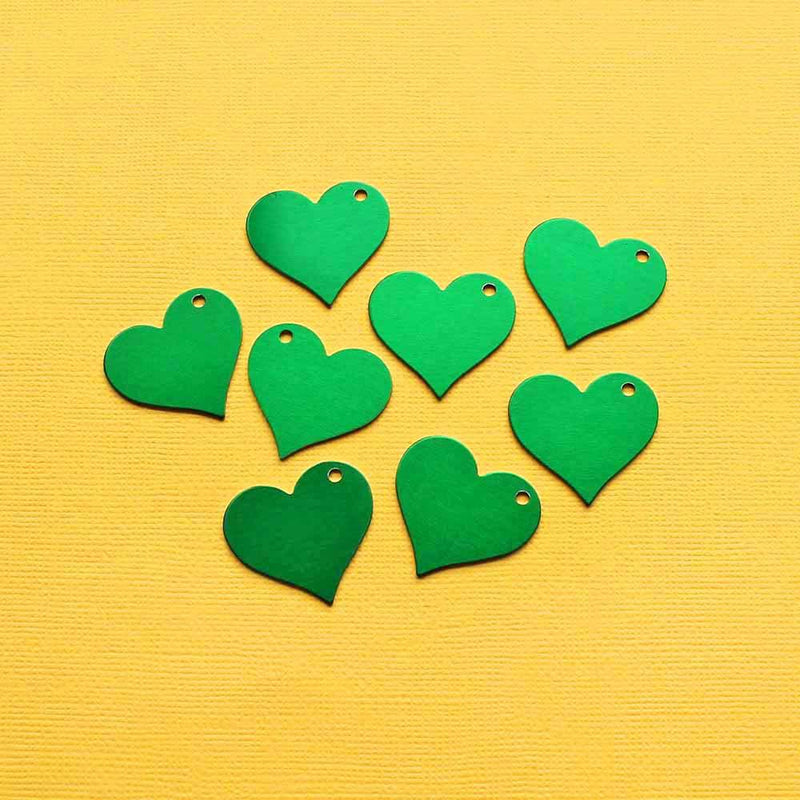 SALE Heart Stamping Blanks - Green Anodized Aluminum - 27mm x 25mm - 10 Tags - MT381