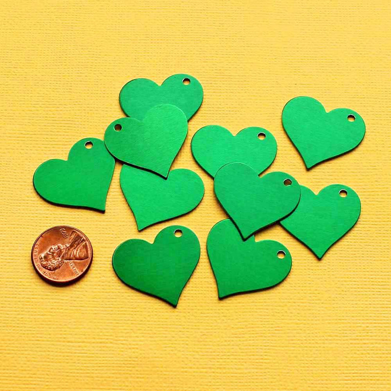 SALE Heart Stamping Blanks - Green Anodized Aluminum - 27mm x 25mm - 10 Tags - MT381